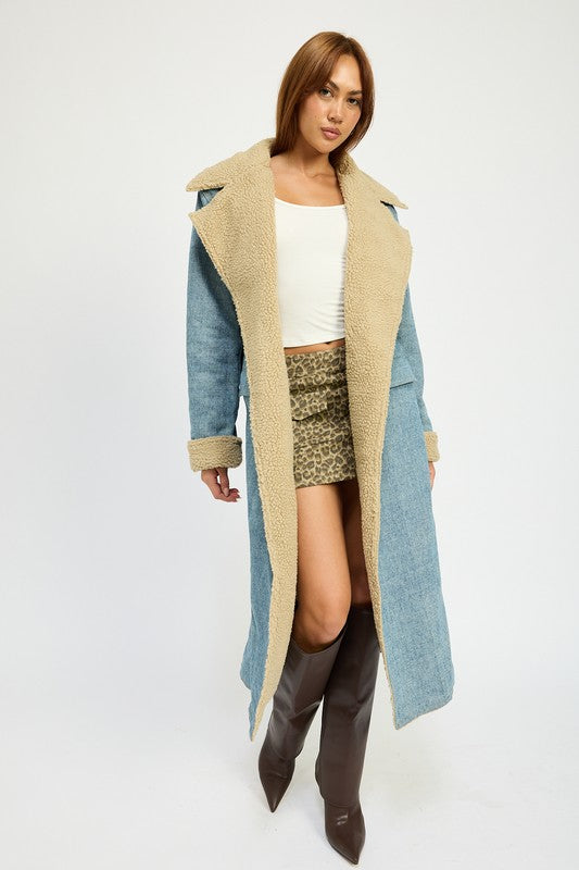 Emory Park SHEARLING DENIM MAXI COAT