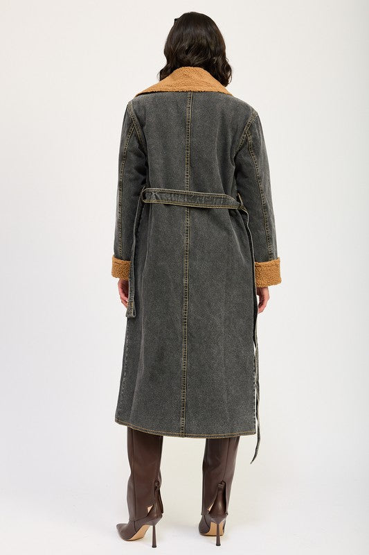 Emory Park SHEARLING DENIM MAXI COAT