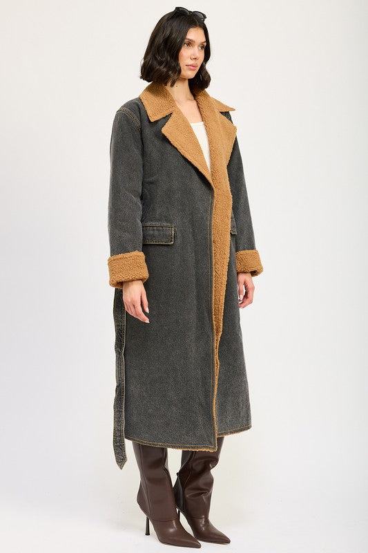 Emory Park SHEARLING DENIM MAXI COAT