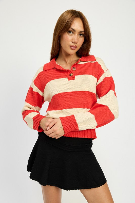 Emory Park STRIPED COLLARED SWEATER TOP