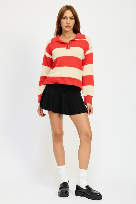 Emory Park STRIPED COLLARED SWEATER TOP