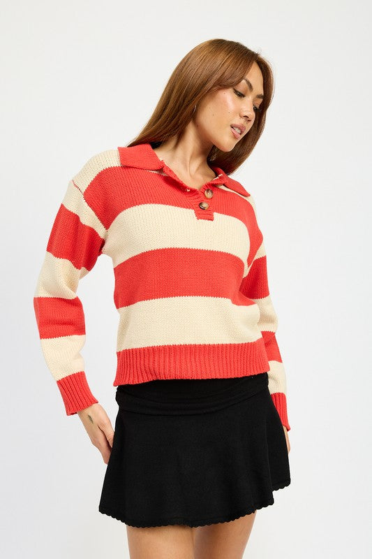 Emory Park STRIPED COLLARED SWEATER TOP