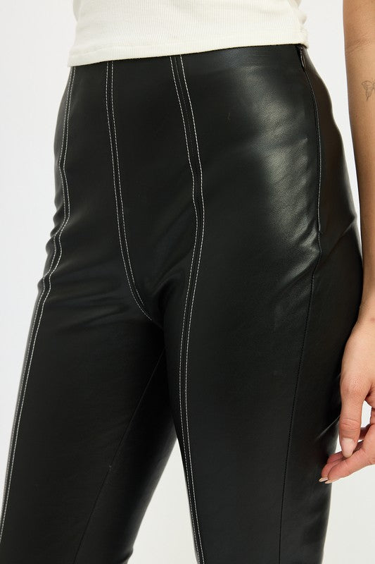 Emory Park HIGH WAIST LEATHER PANTS WITH CONTRASTED STITCH