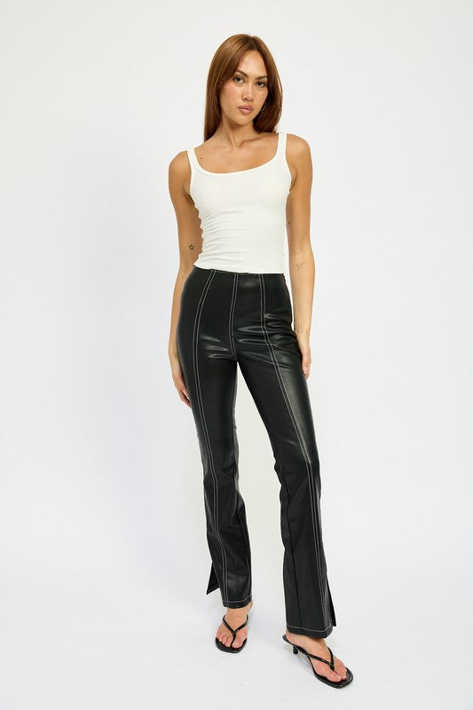 Emory Park HIGH WAIST LEATHER PANTS WITH CONTRASTED STITCH