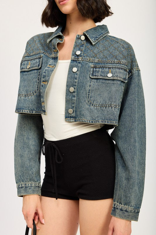 Emory Park EMBROIDERED DENIM CROP JACKET