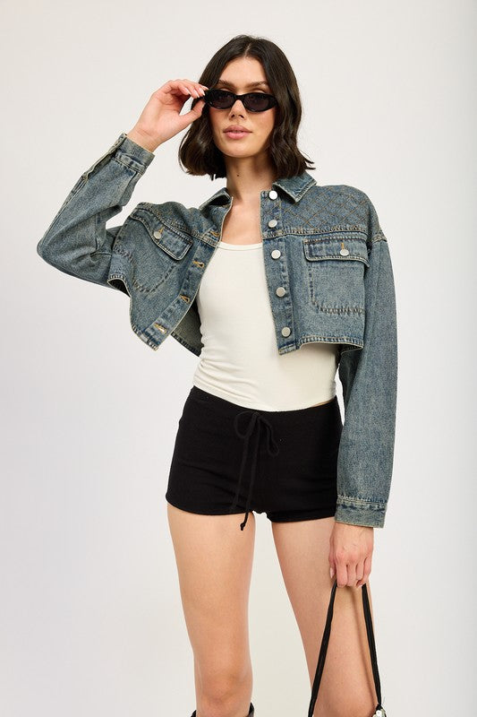 Emory Park EMBROIDERED DENIM CROP JACKET