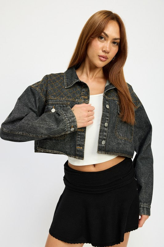 Emory Park EMBROIDERED DENIM CROP JACKET