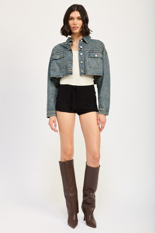 Emory Park EMBROIDERED DENIM CROP JACKET