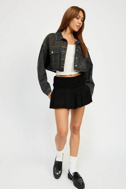 Emory Park EMBROIDERED DENIM CROP JACKET