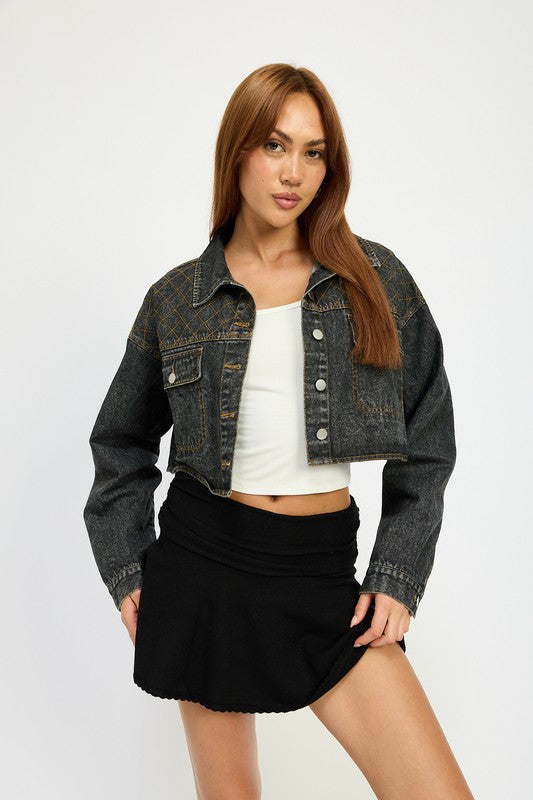 Emory Park EMBROIDERED DENIM CROP JACKET