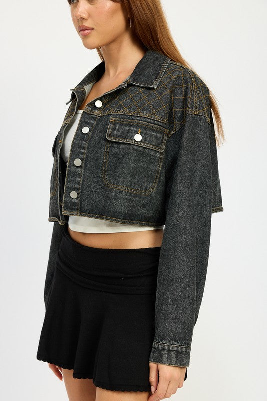 Emory Park EMBROIDERED DENIM CROP JACKET