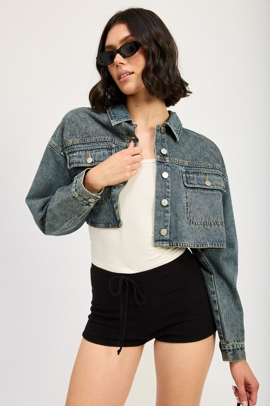 Emory Park EMBROIDERED DENIM CROP JACKET