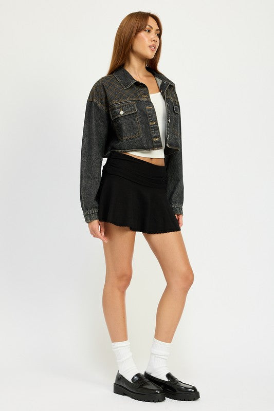 Emory Park EMBROIDERED DENIM CROP JACKET