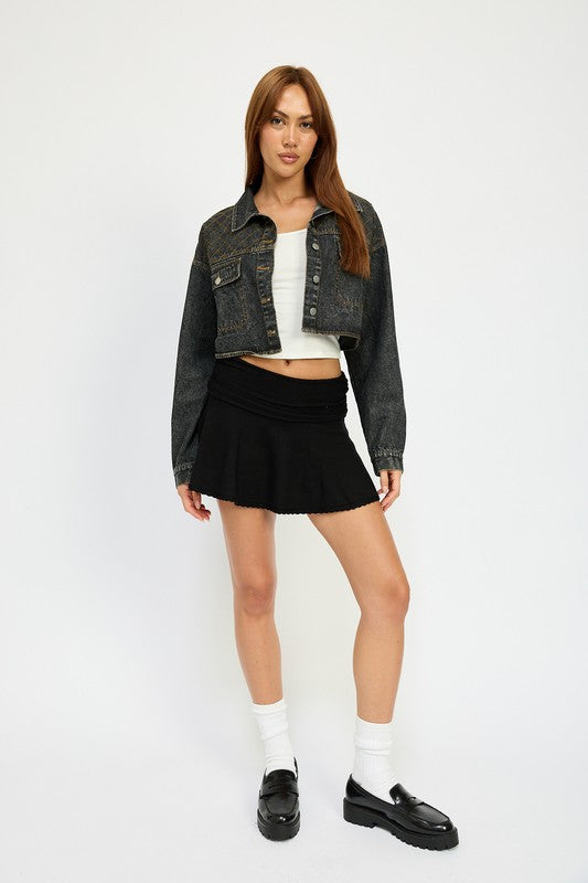 Emory Park EMBROIDERED DENIM CROP JACKET