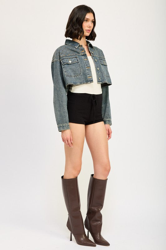 Emory Park EMBROIDERED DENIM CROP JACKET