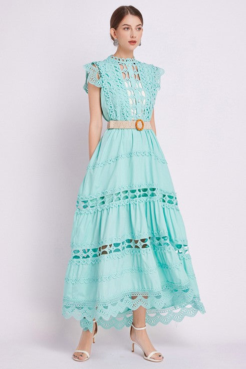 By Claude Embroidered Tiered Maxi Dress | Green | 2X By Claude Embroidered Tiered Maxi Dress | Green | 2X
