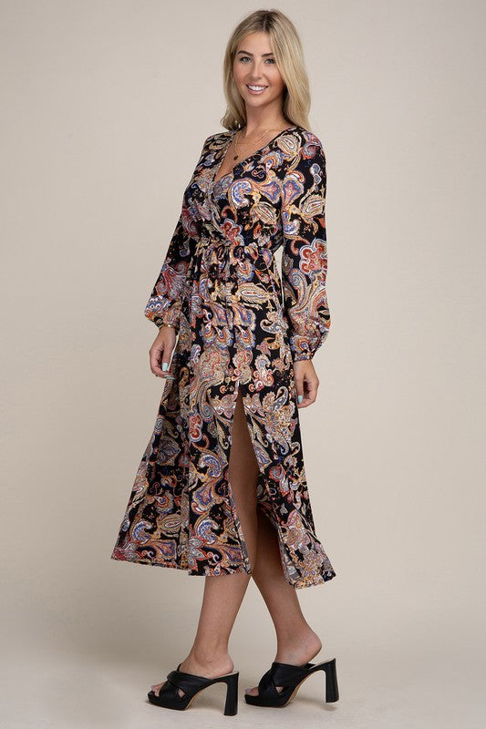 Nuvi Apparel Paisley Print Shirred Waist A-line Dress