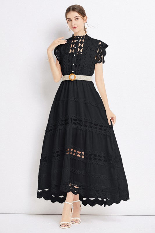 By Claude Embroidered Ruffle long maxi dress