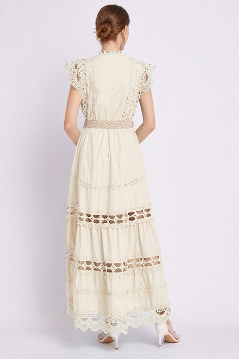 By Claude Embroidered Ruffle long maxi dress