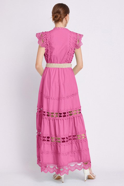 By Claude Embroidered Ruffle long maxi dress