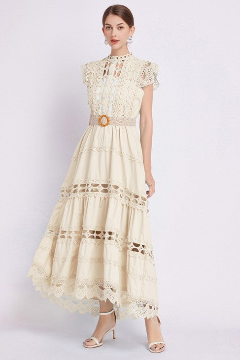 By Claude Embroidered Ruffle long maxi dress