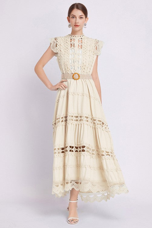 By Claude Embroidered Ruffle long maxi dress