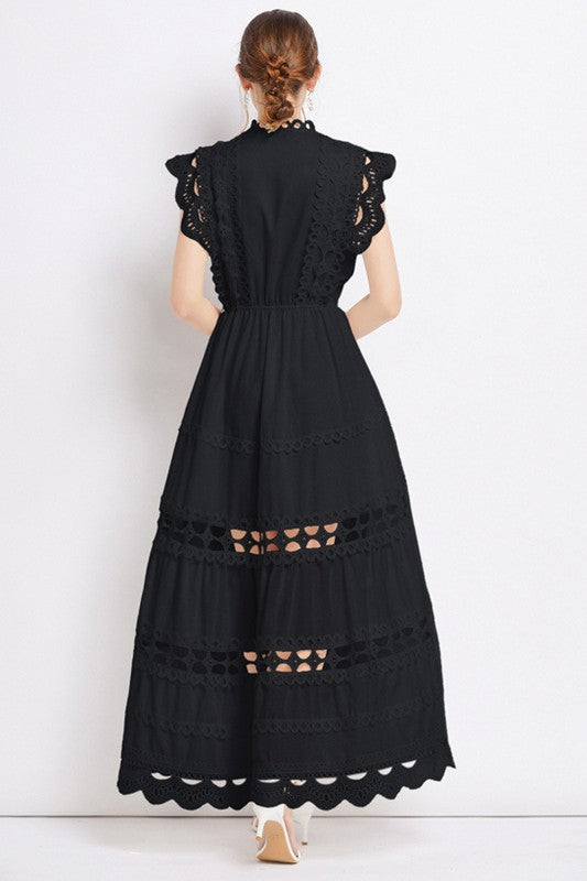 By Claude Embroidered Ruffle long maxi dress