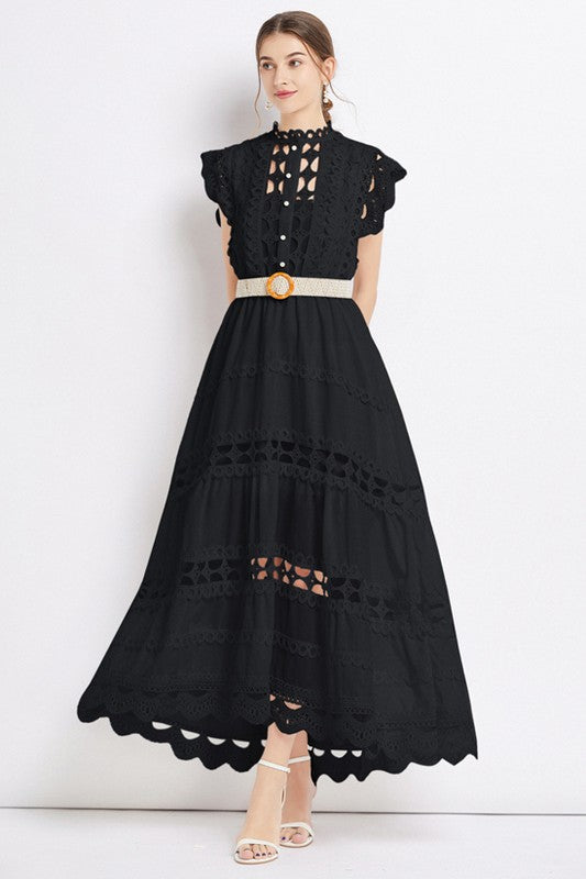 By Claude Embroidered Ruffle long maxi dress