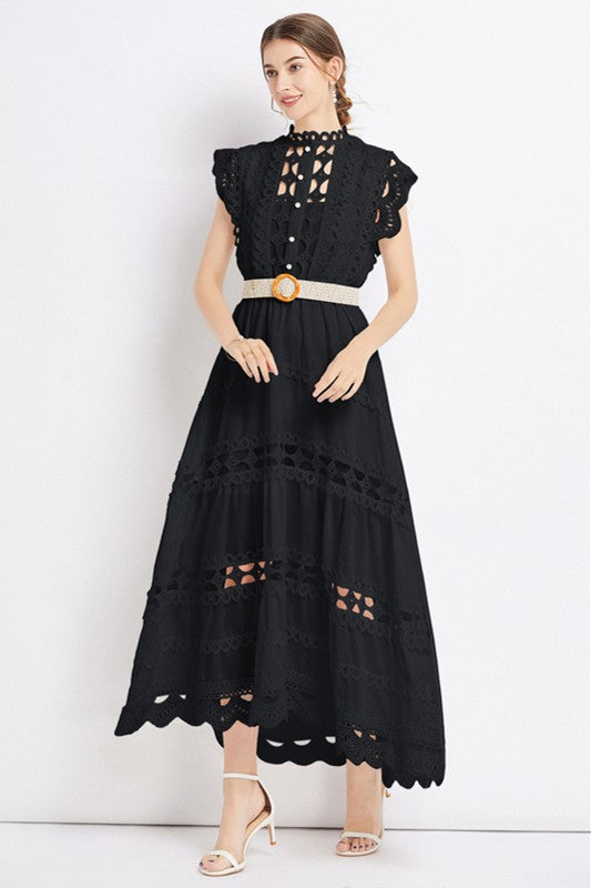 By Claude Embroidered Ruffle long maxi dress