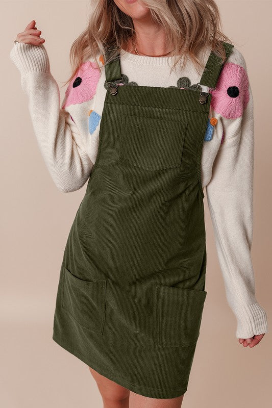 SHEWIN Corduroy Front Pockets Overall Dress