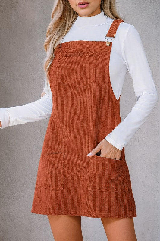 SHEWIN Corduroy Front Pockets Overall Dress