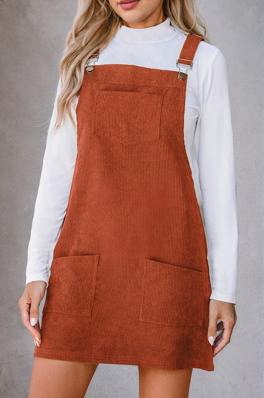 SHEWIN Corduroy Front Pockets Overall Dress