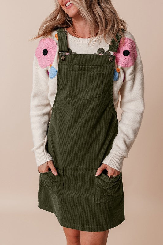 SHEWIN Corduroy Front Pockets Overall Dress