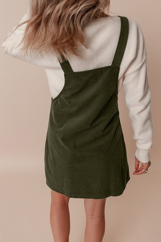 SHEWIN Corduroy Front Pockets Overall Dress