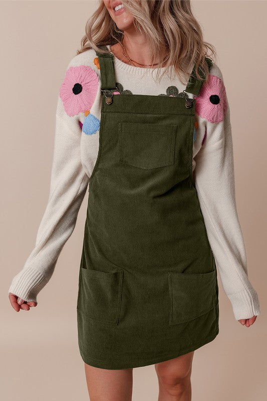 SHEWIN Corduroy Front Pockets Overall Dress