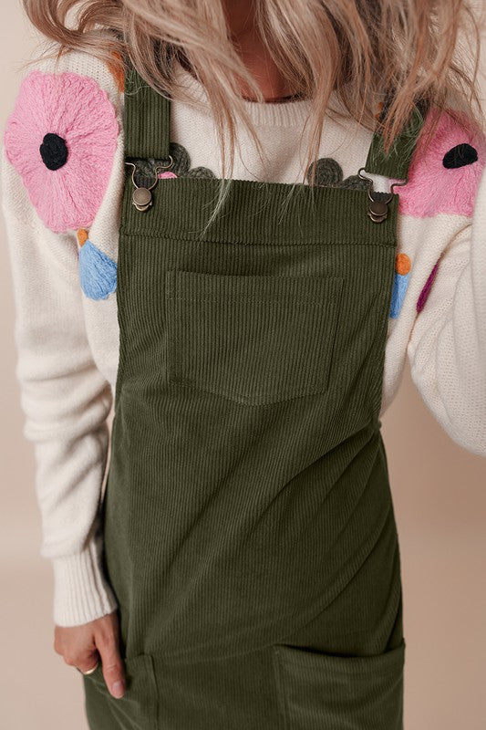 SHEWIN Corduroy Front Pockets Overall Dress