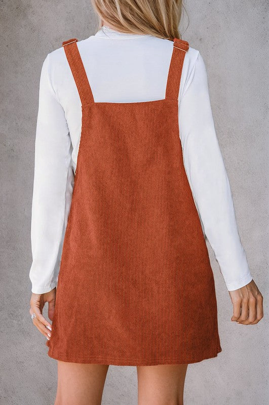 SHEWIN Corduroy Front Pockets Overall Dress