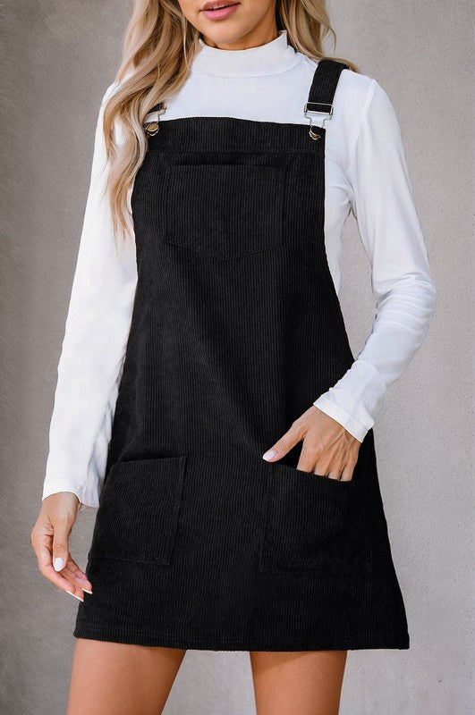 SHEWIN Corduroy Front Pockets Overall Dress