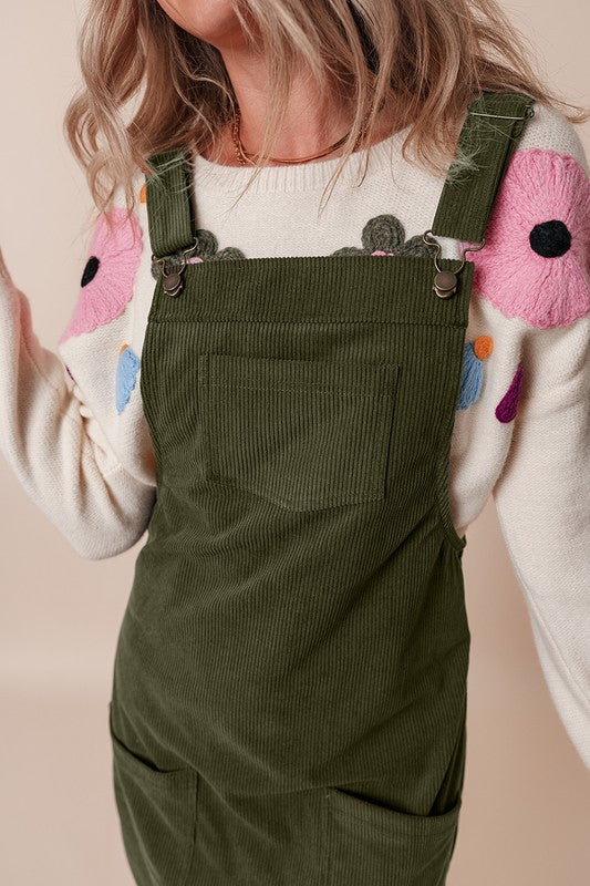 SHEWIN Corduroy Front Pockets Overall Dress