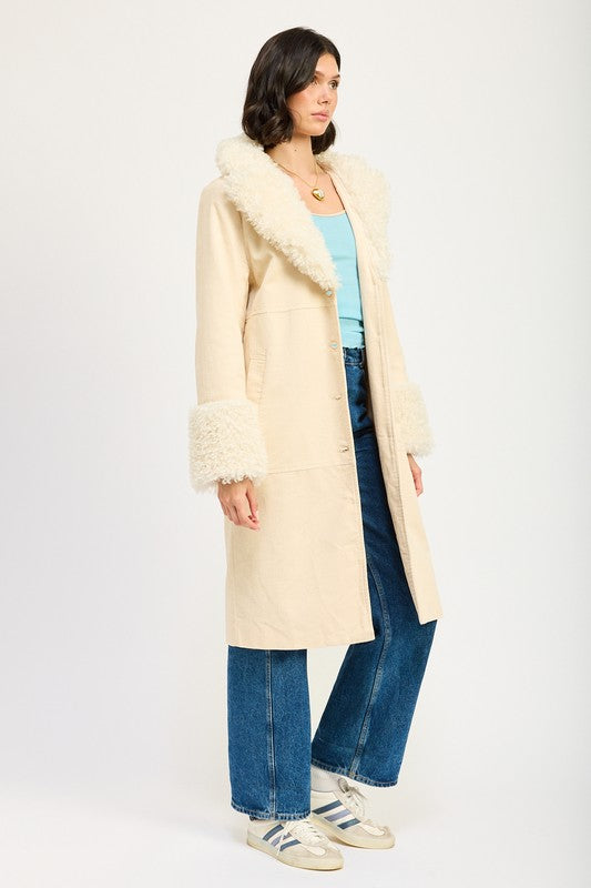 Emory Park FAUX FUR MID TRENCH COAT