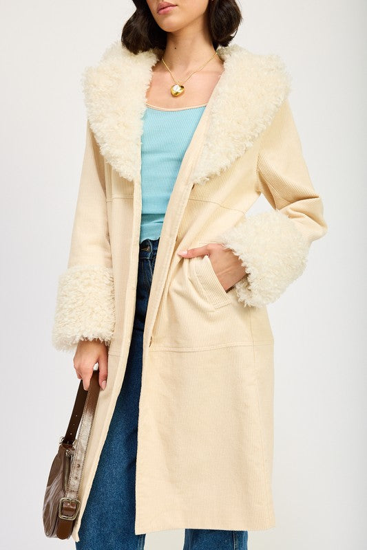 Emory Park FAUX FUR MID TRENCH COAT