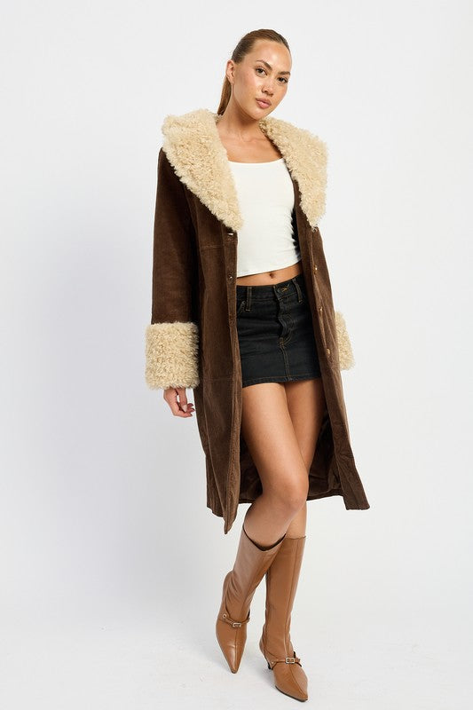 Emory Park FAUX FUR MID TRENCH COAT