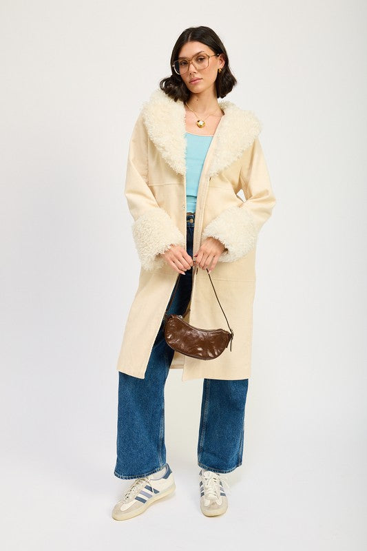 Emory Park FAUX FUR MID TRENCH COAT