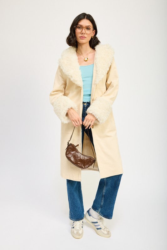 Emory Park FAUX FUR MID TRENCH COAT