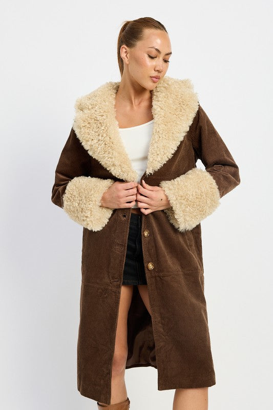 Emory Park FAUX FUR MID TRENCH COAT