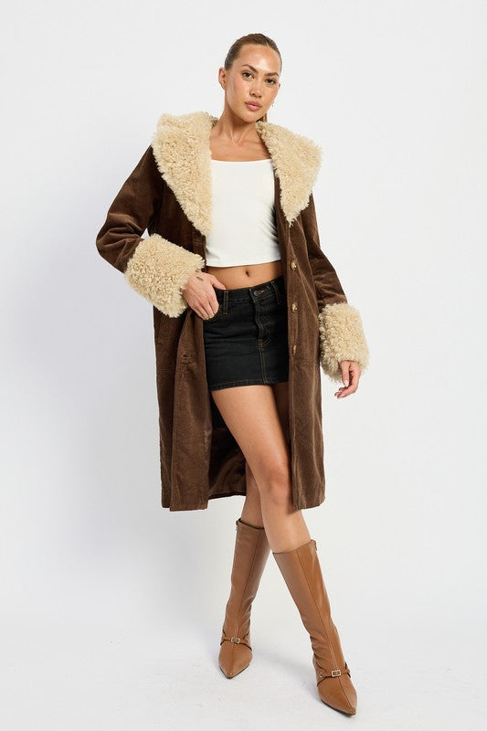 Emory Park FAUX FUR MID TRENCH COAT