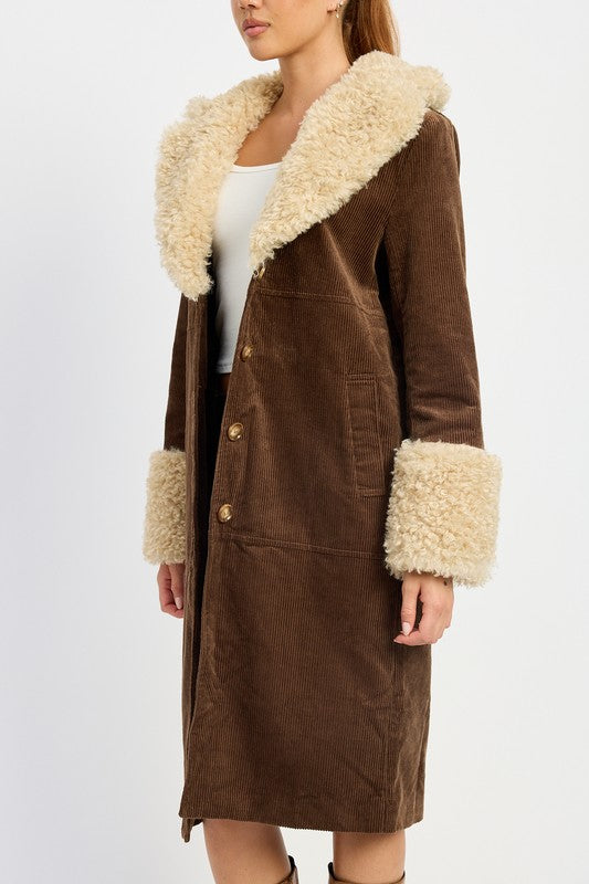 Emory Park FAUX FUR MID TRENCH COAT