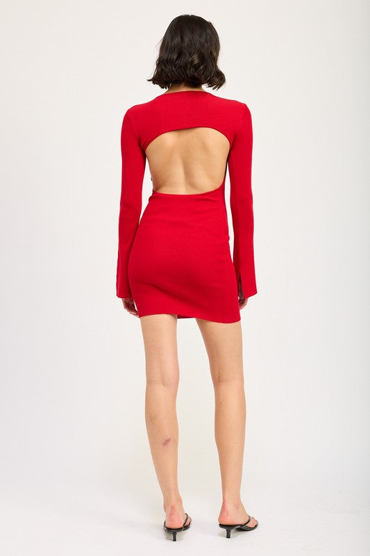 Emory Park LONG SLEEVE MINI DRESS WITH BACK CUTOUT