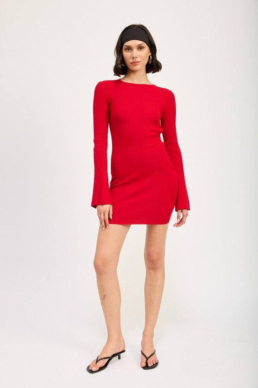 Emory Park LONG SLEEVE MINI DRESS WITH BACK CUTOUT