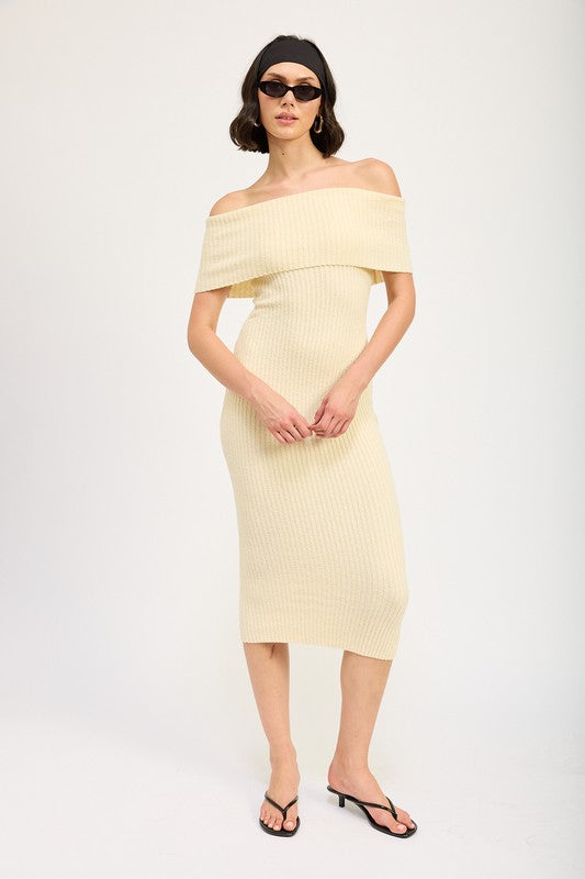 Emory Park Off Shoulder BODYCON MIDI DRESS